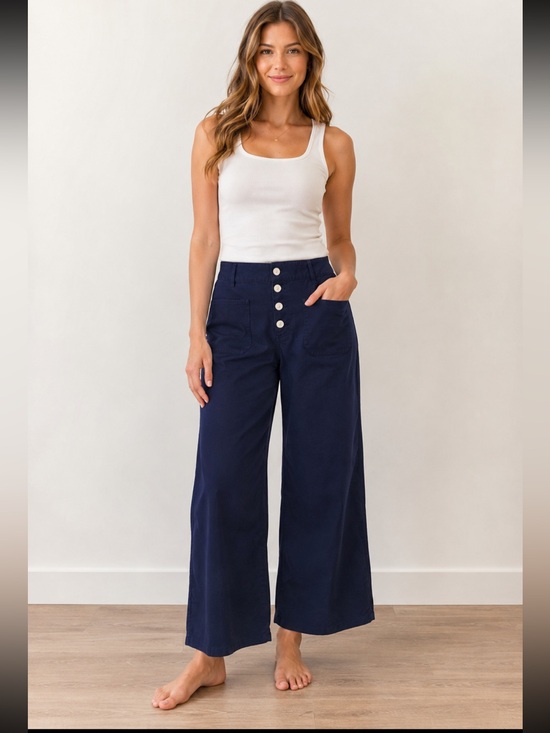 Lauren Ralph Lauren Pants - LAUREN Ralph Lauren Button Fly Wide Leg Pants Blue 9332